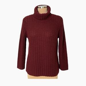 Rena Rowan Turtleneck Sweater Womens Large Thick Waffle Knit Burgundy Cozy Vtg